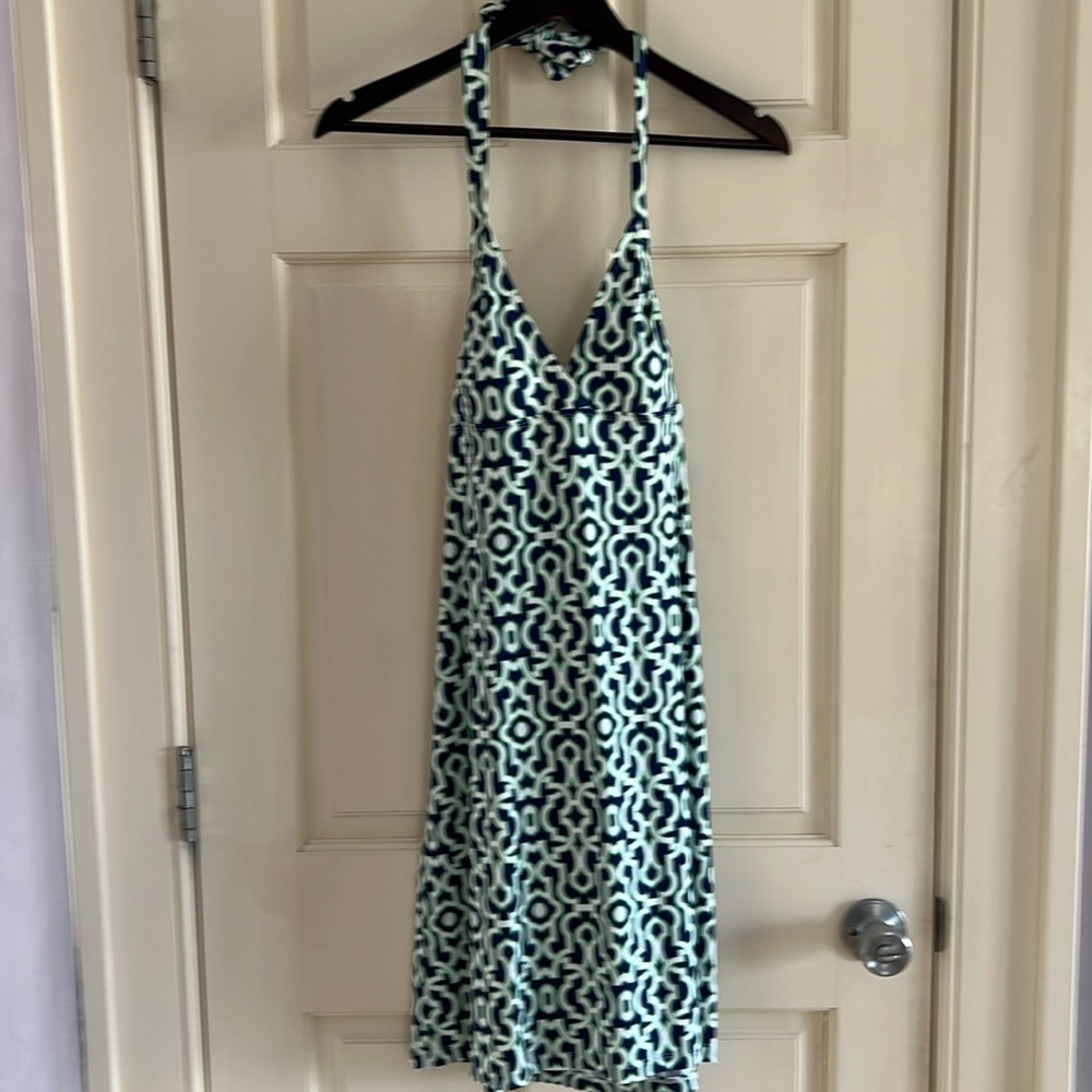 Tommy Bahama Teal and Navy Halter Swim Coverup Dress